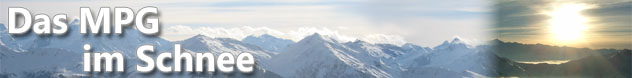 Fotomontage schneebedeckter Berge und der Aufschrift: 'Das MPG im Schnee'
